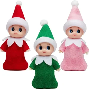 Green Pink Red Tiny Baby Elf Doll Christmas