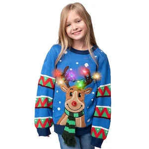 Light Up Kids Reindeer Ugly Christmas Sweater