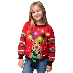 Light Up Kid Ugly Christmas Sweater-Reindeer