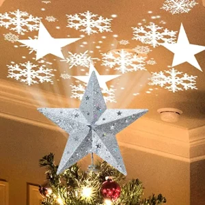 LED Silver Lighted Star Tree Topper w/ White Projector