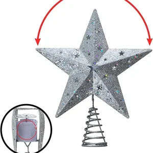 LED Silver Lighted Star Tree Topper w/ White Projector