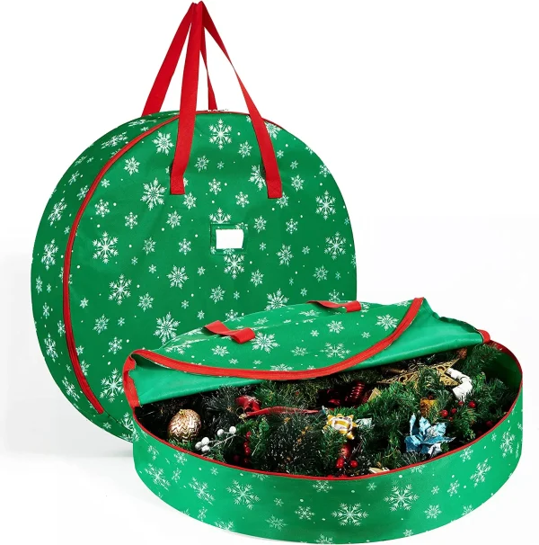 Snowflake Patterned Christmas Wreath Storage Bag