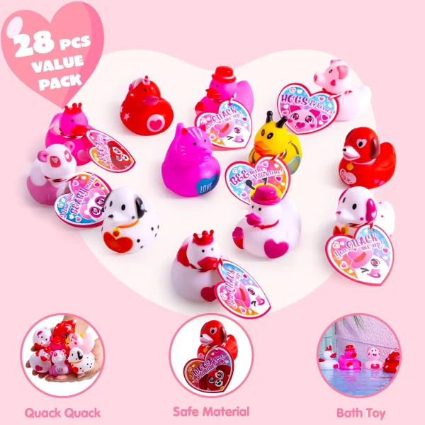 12Pcs Kids Valentines Cards with Rubber Ducks-Classroom Exchange Gifts