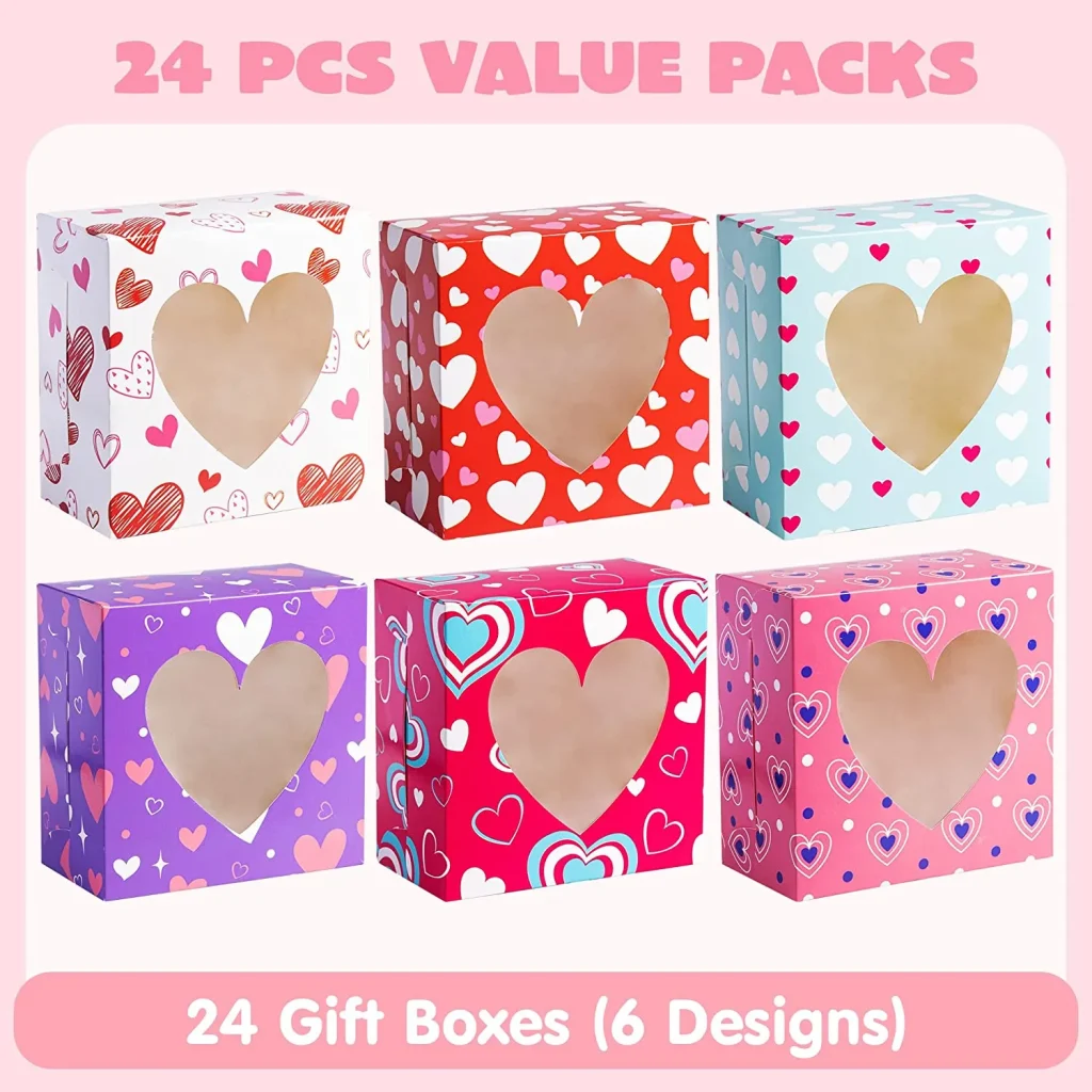 JOYIN 24 Pcs Valentines Day Bakery Treat Boxes Cupcake Boxes Cookie Boxes with Window for Holiday Pastries