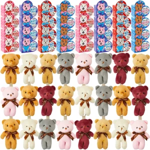 24Pcs Kids Valentines Cards with Mini Keychain Bear Plush Toys in Boxes
