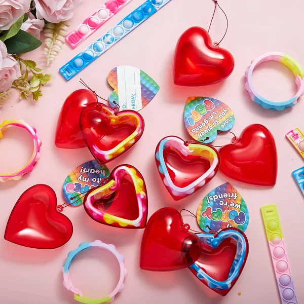 28Pcs Filled Heart with  Bracelet and Valentines Day Cards for Kids-Classroom Exchange Gifts