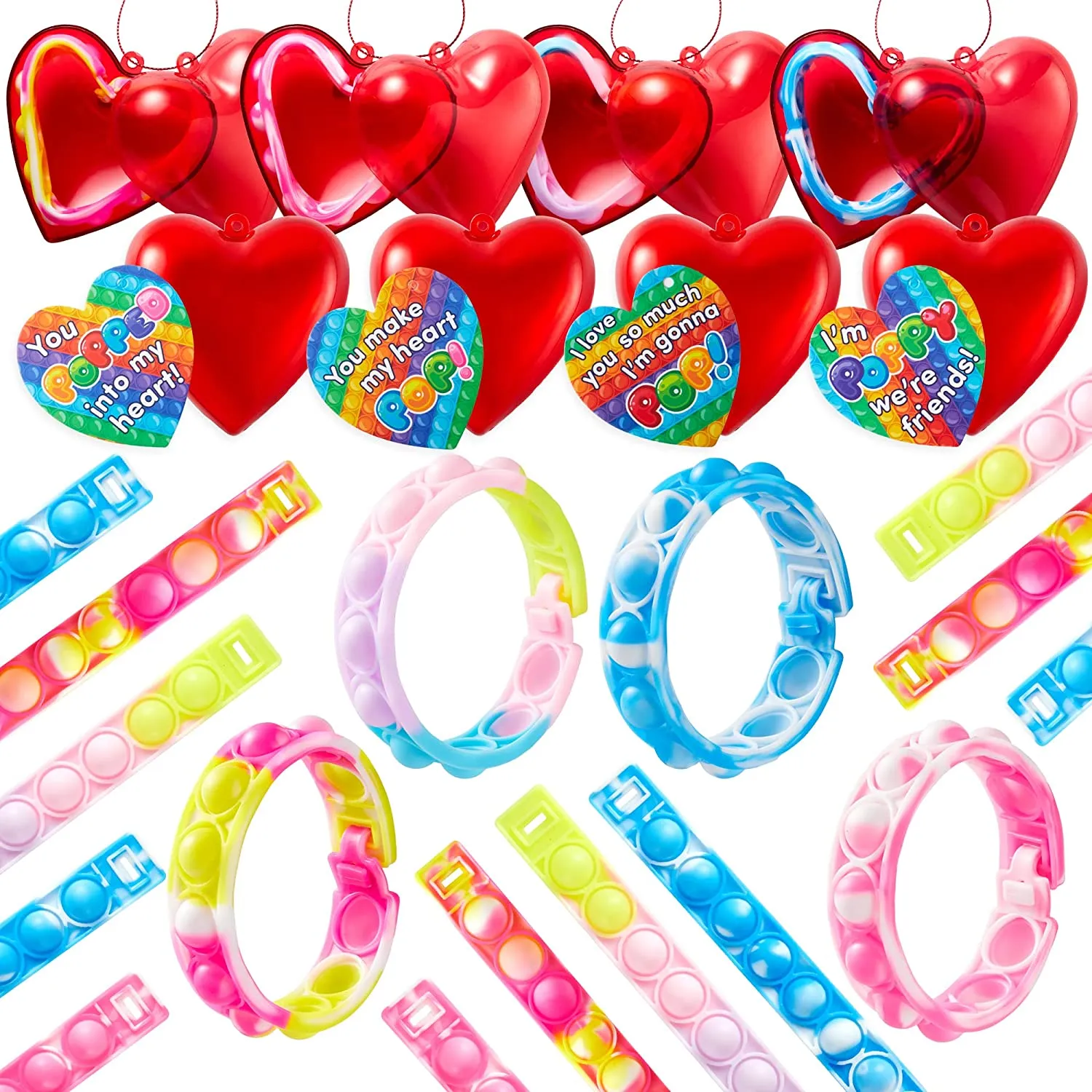 Kids Valentines Day Gifts for Classroom - Valentine Prefilled Hearts with  Poppers Fidget Keychains and Gift Tags for Boys Girls Exchange Gifts, Party