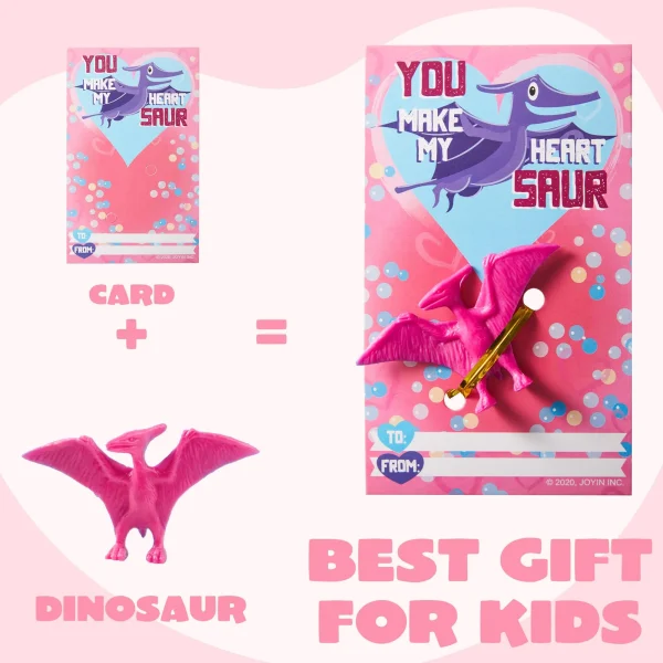 28Pcs Kids Valentines Day Card with Dinosaur Figure Toys