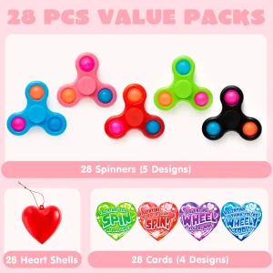 28Pcs Kids Valentines Day Cards with  Spinner Filled Hearts-Classroom Exchange Gifts