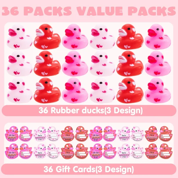 36Pcs Kids Valentines Day Cards with Rubber Ducks-Classroom Exchange Gifts