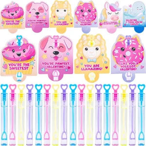 36Pcs Unicorn Theme Bubble wands with Valentines Day Cards for Kids-Classroom Exchange Gifts