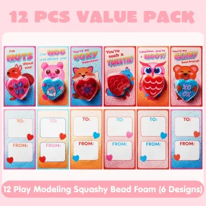 12pcs Valentines Day Modeling Squashy Bead Foam with Cards