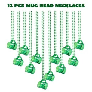 12Pcs St Patrick’s Green Mug Bead Necklaces