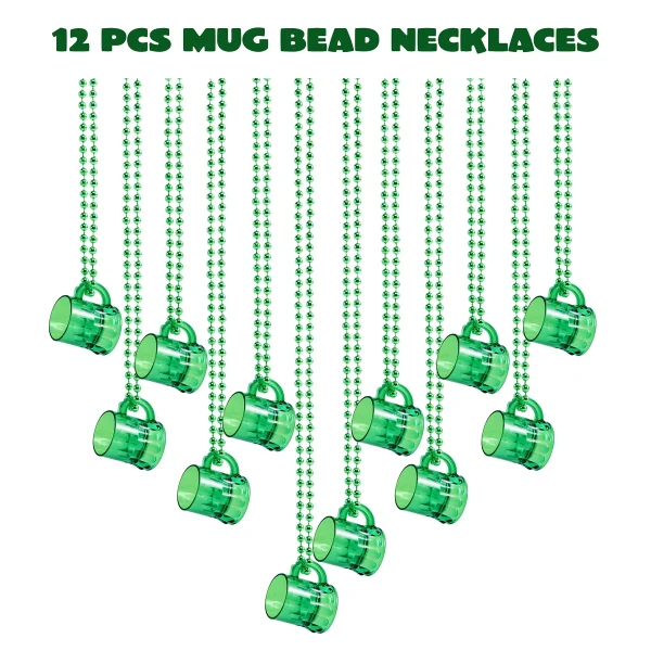 12Pcs St Patrick's Green Mug Bead Necklaces