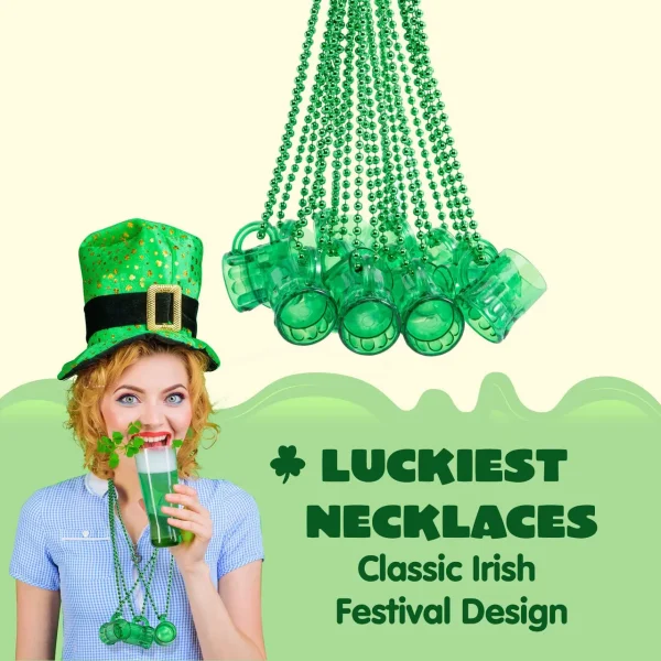 12Pcs St Patrick's Green Mug Bead Necklaces