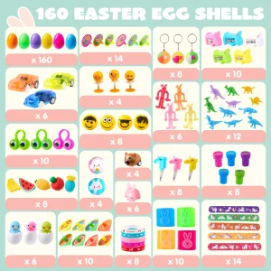 160Pcs 2.3in Assorted Toys Pre-filled Easter Eggs for Easter Egg Hunt