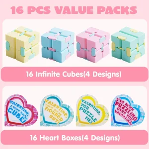 16Pcs Valentines Day Infinity Cube  Toy with Heart Boxes