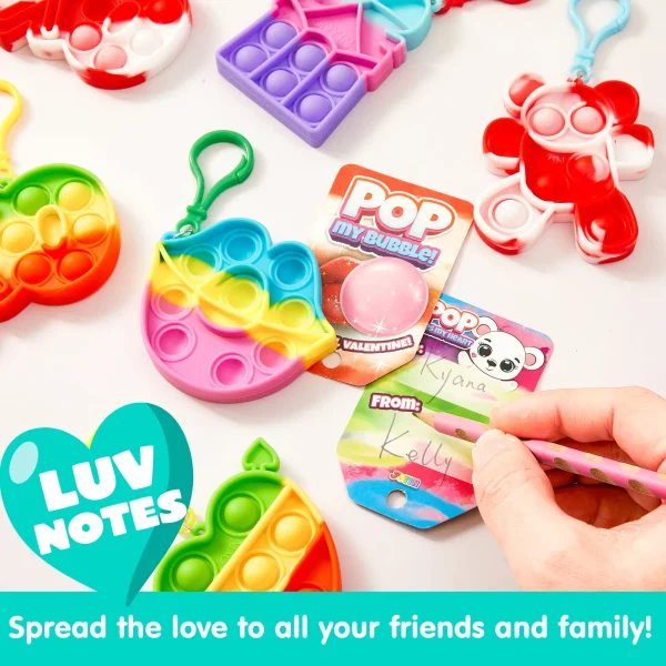 18Pcs Kids Valentines Cards with push bubble Bubble Keychain Toy
