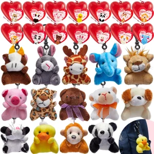 24pcs Valentines Day Cards with Animal Plush Keychain