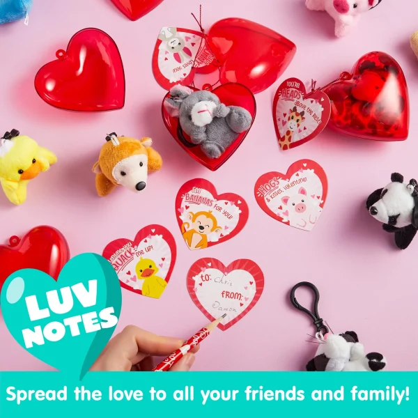 Bizzy-me 24pcs Valentines Day Cards with Animal Plush Keychain