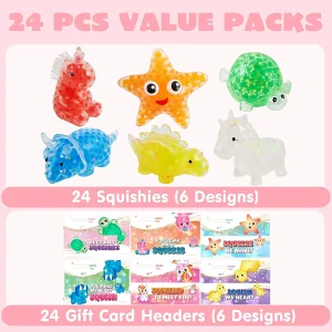 24pcs Valentines Animal Squishy Toys with Cards