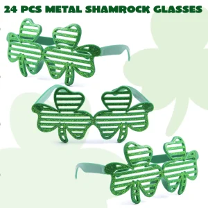 24Pcs St. Patrick’s Day Shamrock Glitter Glasses