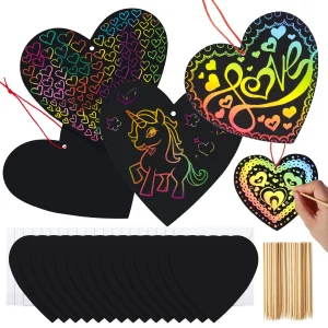 24pcs Valentines Scratch Off Hearts with Cards