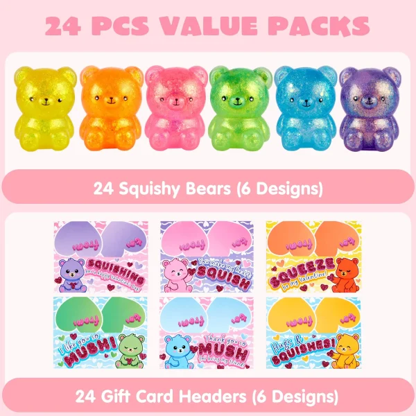 24pcs Valentines Soft and Yielding Bear Toy with Cards