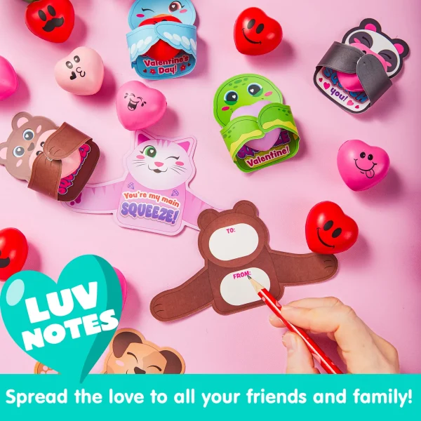 28Pcs Heart Stress Ball with Kids Valentines Cards for Classroom Exchange Gifts