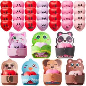 28Pcs Heart Stress Ball  with Valentines Day Cards for Kids-Classroom Exchange Gifts