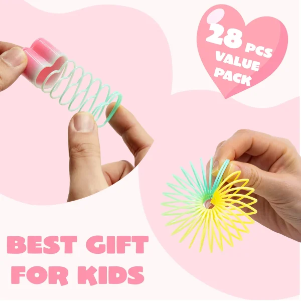 28Pcs Coil Springs Rainbow Springs with Kids Valentines Cards