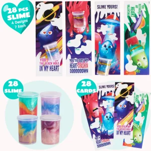 28pcs Galaxy Slime with Valentines Day Cards