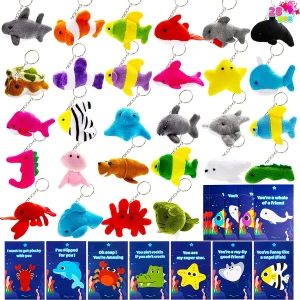 28pcs Valentines Mini Animal Plush Toys with Cards