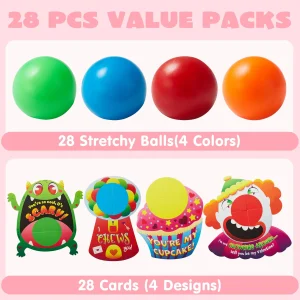 28pcs Valentines Day Cards with Mini Stress Balls Set