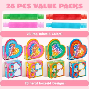 28pcs Valentines Pop Tube Sensory Toys with Heart Boxes