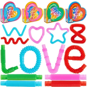 28pcs Valentines Pop Tube Sensory Toys with Heart Boxes