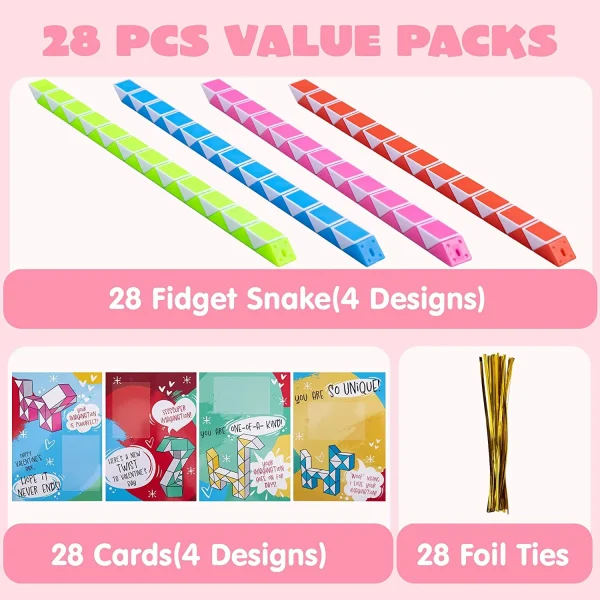 28pcs Cube Snake Toy with Valentines Day Cards