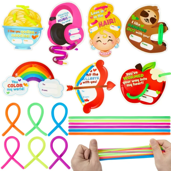 28pcs Stretchy String  Toy with Valentine Cards