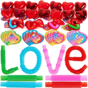28pcs Valentines push bubble Tubes with Heart Box
