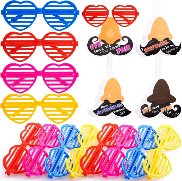 28pcs Heart Shaped Shutter Shade Glasses with Cards