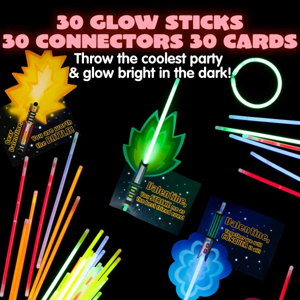 30pcs Valentines Glow Sticks with Bracelet Connectors