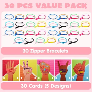30pcs Valentines Zipper Bracelet with Cards