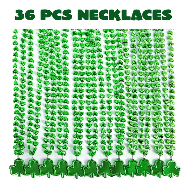 36Pcs Shamrock Green Beaded Necklaces