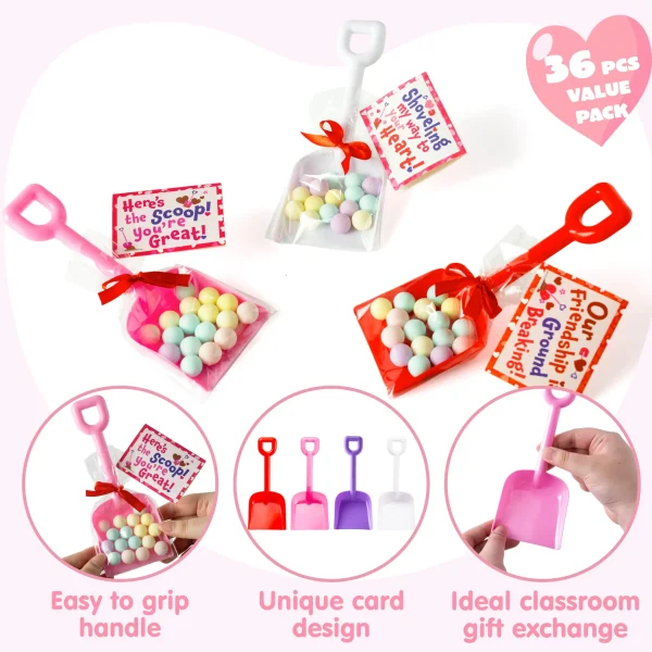 36pcs Valentine Plastic Shovels Toy with Love Gifts Cards