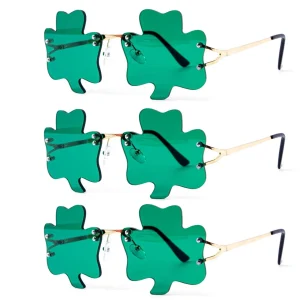 3Pcs St. Patrick’s Day Shamrock Glasses with Metal Glasses Frames
