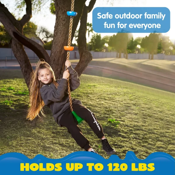 Green Climbing Rope Tree Swing with Platforms and Disc Swings Seat