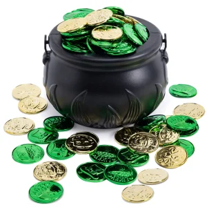 Large Black Cauldron and 208 St Patrick‘s Coins