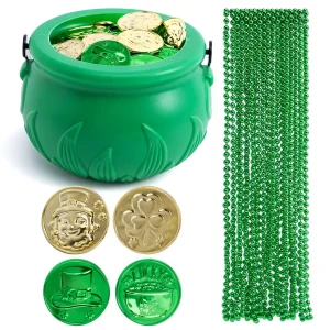 St Patrick’s Green Cauldrons with Bead Necklaces and Coins