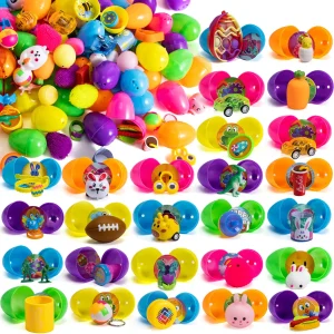 100Pcs Assorted Toys Plus Stickers Prefilled Easter Eggs 2.4in
