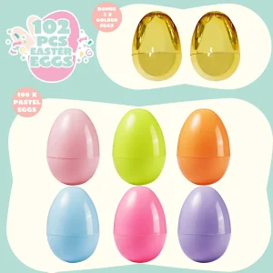 102Pcs Pastel Plus Golden Easter Egg Shells 3.15in
